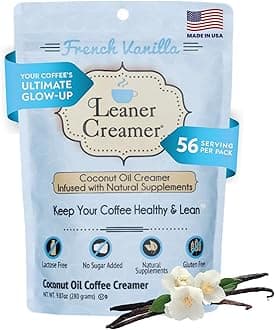 Leaner Creamer Coconut Creamer with Superfood Ingredients – Non-Dairy, Sugar-Free, Keto, Gluten-Free Powdered Coffee Creamer – French Vanilla – 280g