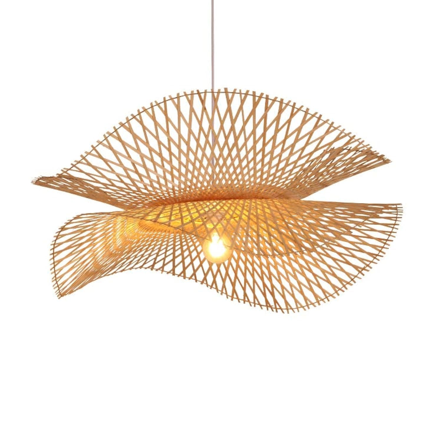 Rattan Pendant Light, Wicker Ceiling Light, BOHO Bamboo Hand-Woven Light, Hanging Chandelier, Indoor Lamp for Living Room and Restaurant (L65cm)