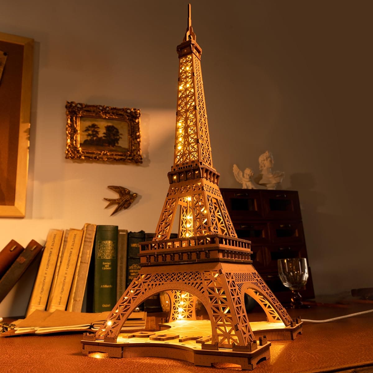 Model Kits Eiffel Tower - 3D Puzzle Paris Night Light Show Wooden Puzzles for Adults and Teens, Construction Kits Toy Building Sets Home Desk Decoration Gifts
