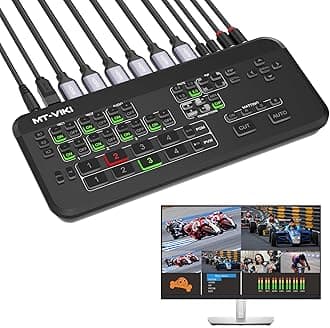 MT-VIKI HDMI Live Stream Switcher, Video Mixer Switch with Multi-View Preview Output & Audio Mixer & 3.5mm Audio, for OBS, YouTube