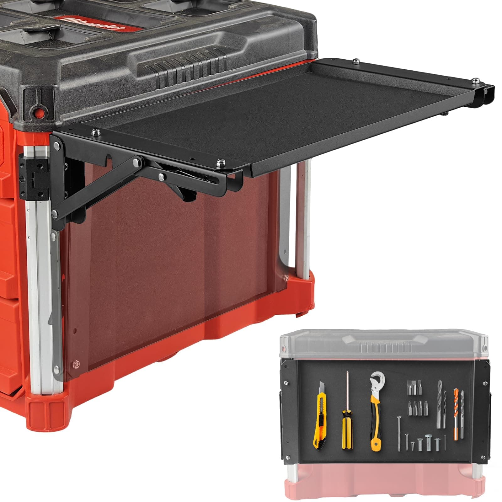 Folding Table Fits for Milwaukee Packout Toolbox,Powerful Magnetic Tool Tray Side on Your PACKOUT System