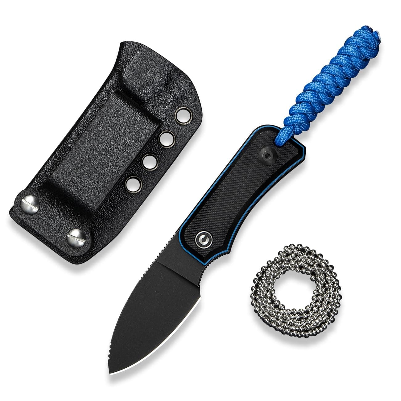 Edc Fixed Blade Knife with Kydex Sheath & Belt Loop, 2.39" Nitro-V Blade G10 Handle Small Baby Banter Camping Hiking Knife Designed by Ben Petersen, Lanyard and Chain Included C23045-1 (Black)