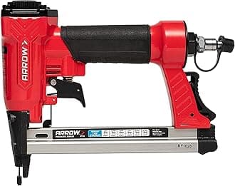 Arrow PT50 Oil-Free Pneumatic Staple Gun, Professional Heavy-Duty Stapler for Wood, Upholstery, Carpet, Wire Fencing, Fits 1/4”, 5/16”, 3/8", 1/2", 9/16” Staples, Red