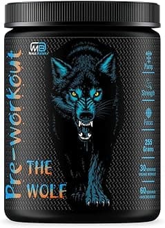 M B Muscle Builder's The Wolf Pre Workout Gym Supplement to Boost Your Energy & Performance/Body Building Powder for Men & Women [30-60 Servings, Mix Berries, 255g]