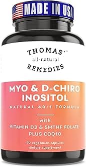 Thomas' all-natural Remedies Myo Inositol Supplement & D-Chiro Inositol Blend Supplement with Folate and Vitamin D3, 40 to 1 Ratio, Non-GMO, No Fillers, CoQ10, 90 Vegan Capsules