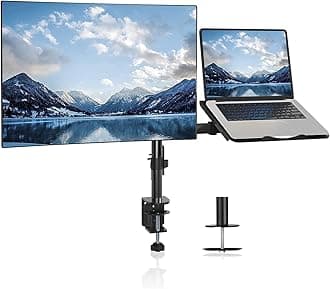 Monitor Stand with Laptop Tray - Basic Pole Mount for 22-32 Inch Monitors, Tilt Adjustable, Ergonomic Design, Weight Support 8 kg, Stand Weight 3.6 kg Self Installation