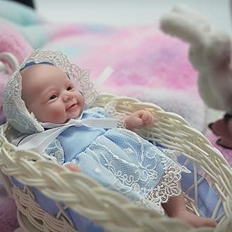7" Mini Reborn Baby Doll Silicone Full Body Realistic Newborn Doll Lifelike Eyes Open Baby Girl The Look Real Baby Doll Blue Clothes with Gift Box for Kids Birthday Gift