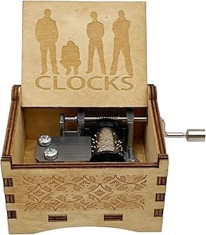 STARRUM Vintage Wooden Clocks Music Box Hands Crank Laser Design Musical Box for Men Women Birthday Christmas gifts (Clocks)