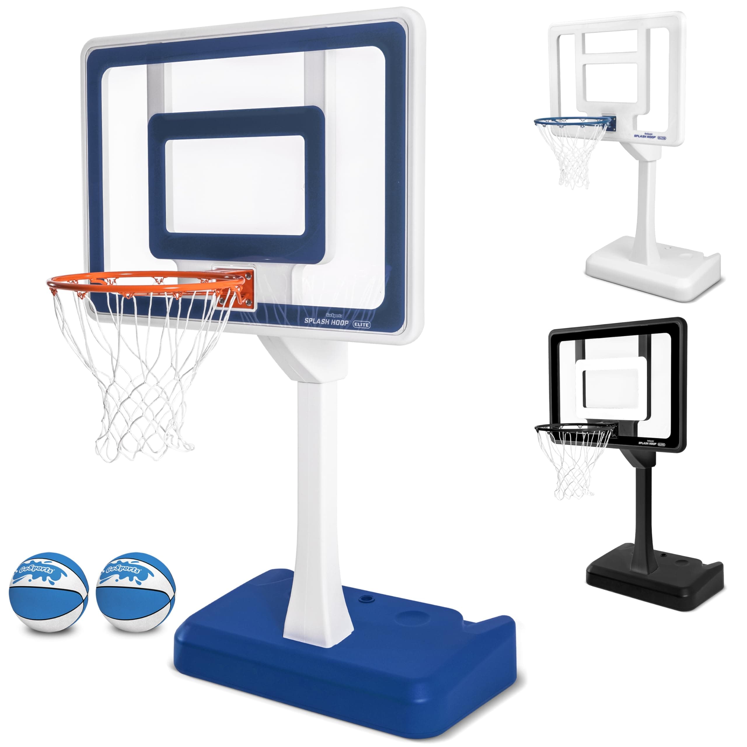 Splash Hoop Elite - Adjustable Height or Fixed Post - Pool Hoop Basketball Game with Water Weighted Base, Regulation Steel Rim and 2 Pool Basketballs