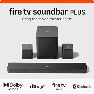 Amazon Fire TV Soundbar Plus with subwoofer and surround sound speakers (newest model), 5.1 channel, Dolby Atmos, clear dialogue