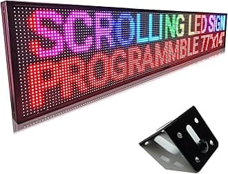 HS ProgrammableLed Sign , Outdoor Digital Scrolling Open Neon Signs, Electronic Message Display Screen Banner Board Large Waterproof for Business Store Advertising Window Public , Full Color High Brightness P10 77’’x14’’, WIFI control Custom Text
