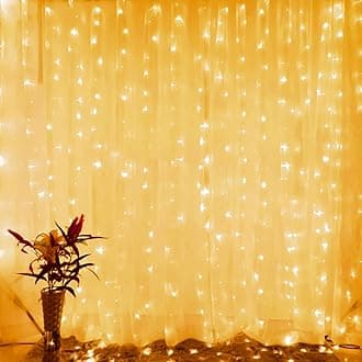 Brightown 1200 LED Curtain String Lights, 9.8 FT Hanging Fairy Lights with Remote, 8 Modes, Connectable Waterproof Window Lights for Bedroom Backdrop Wedding Outdoor Christmas Party, Warm White