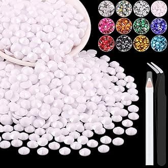 1200PCS 6mm Resin Rhinestones in Bulk (White), Bedazzling Flatback Crystals for Crafts DIY Nail Decoration, Gems Charms for Tumbler Shoes Clothing Fabric with Pickup Pen and Tweezers