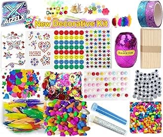 New Decoration Diy Art Craft Kit For Kids (17 Art Craft Supplies) Art Craft Set Art Craft Materials Glitter Tapes Foam Sticker Gem Stone Feather Mirrors (), Silver