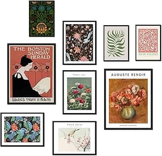 uniro Vintage Eclectic Wall Art Prints, Eclectic Wall Decor, Retro Gallery Wall Prints for Bedroom Dorm, Maximalist Decor Poster for Room Aesthetic, Colorful Boho Wall Decor Flower Botanical Prints
