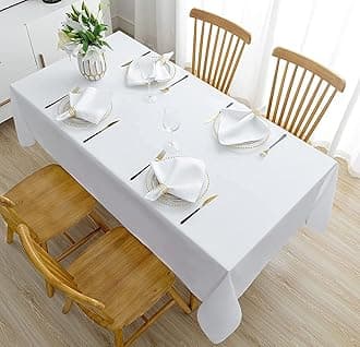 HOME COLORS.IN Cotton Slub Texture 10 Seater Table Cover, Dining Table Cloth, 60 x 108 Inch, White