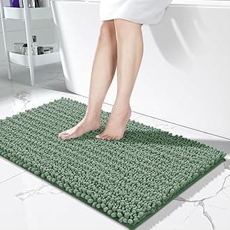 Yimobra Long Bathroom Rugs Non Slip Washable 44x24 Inch - Ultra Soft Absorbent Chenille Bath Mat, Quick Dry Shaggy Floor Carpet for Tub Shower, Green Home Decor Accessories
