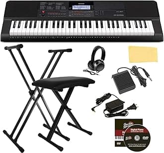 Casio CT-X700 Portable Keyboard Bundle with Adjustable Stand, Bench, Headphones, Sustain Pedal, Power Supply, Instructional DVD, and Austin Bazaar Polishing Cloth