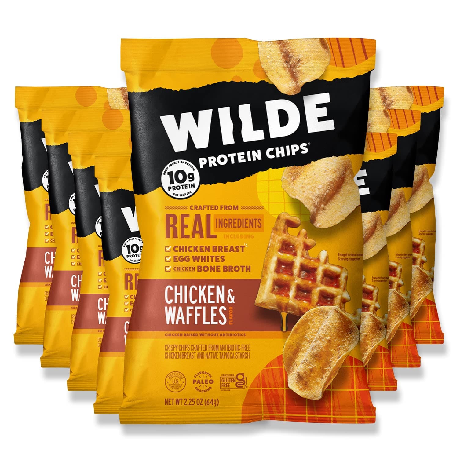 WILDE Chicken & Waffles Protein Chips, Thin and Crispy, High Protein, Keto, Made with Real Ingredients, 2.25oz Bags (Pack of 8)…