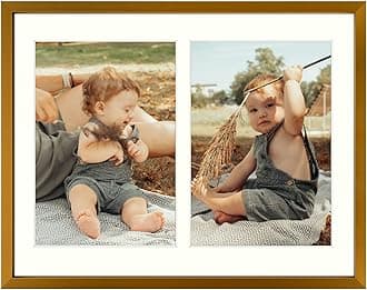 Golden State Art, 5x7 Aluminum Collage Frame, Displays 7x5 Pictures With 2 Openings Mat or One 8.5x11 Photo, Real Glass, Portrait/Landscape Wall/Tabletop Display, Bronze, 1 Pack
