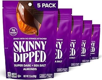 Super Dark Chocolate + Sea Salt Almonds, Vegan, Healthy Snack, Plant Protein, Gluten Free, 3.5 oz Resealable Bags, Pack of 5