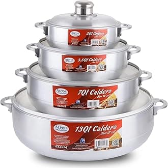 Aramco 8 Piece Alpine Gourmet Aluminum Caldero Set, 2/3.5/7/13 quart, Silver