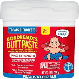 Boudreaux’s Butt Paste Max Strength Diaper Rash Cream for Baby, Ointment With Zinc Oxide, 14 oz Flip-Top Jar