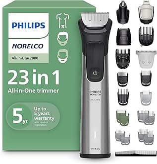 Philips Norelco Men's Grooming Kit with Trimmer for Beard, Head, Hair, Body, Groin and Face with Titanium Blades, 20 Length Settings, No Blade Oil Needed, MG7970/49