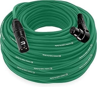 Balanced XLR Cable Male to Right Angle Female - 100 Feet Green - Pro 3-Pin Microphone Connector for Powered Speakers, Audio Interface or Mixer for Live Performance & Recording