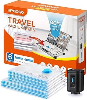 Travel Vacuum Storage Bags With Portable Electric Pump (6 Pack) - Space Saver for Clothing and Luggage - Travel Essentials