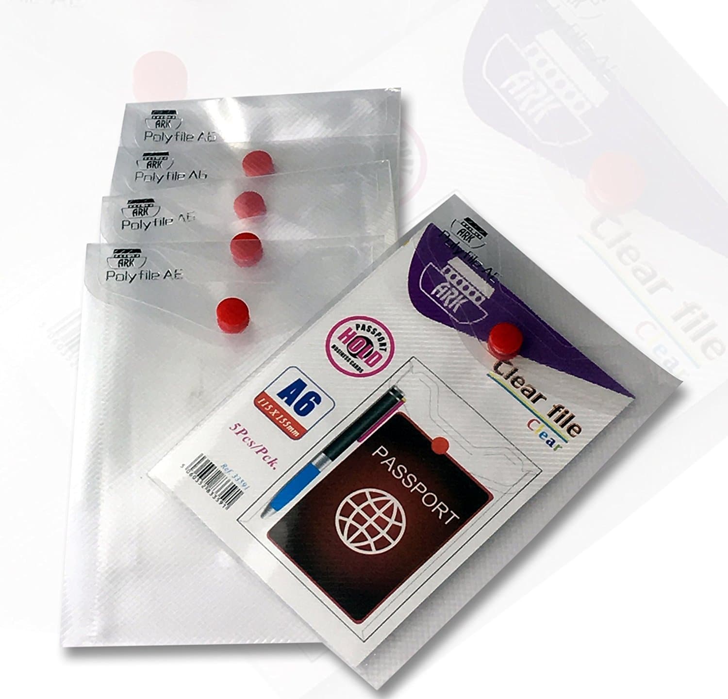 Carry File Popper Wallet File with Press Stud Closure [Pack of 5] (Clear, A6)