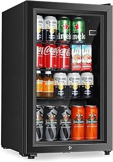 Beverage Refrigerator With 80 Can, Freestanding Beverage Cooler For Office, Bar, Home|Double Glass Door & Adjustable Shelving..
