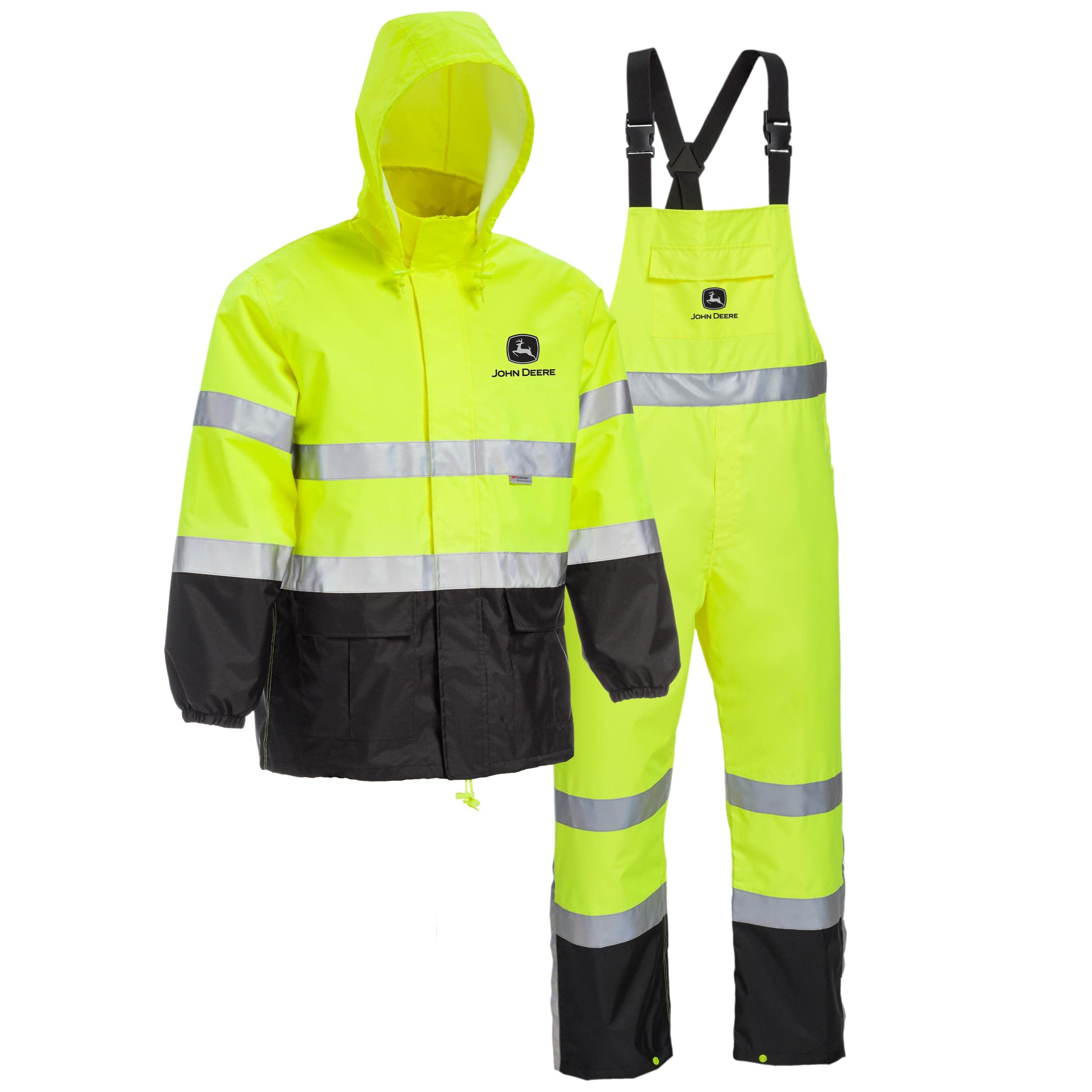 Hi-Visibility Rain Suit, ANSI Class 3, Poly Oxford with PU Backing, Hi-Vis Yellow/Black