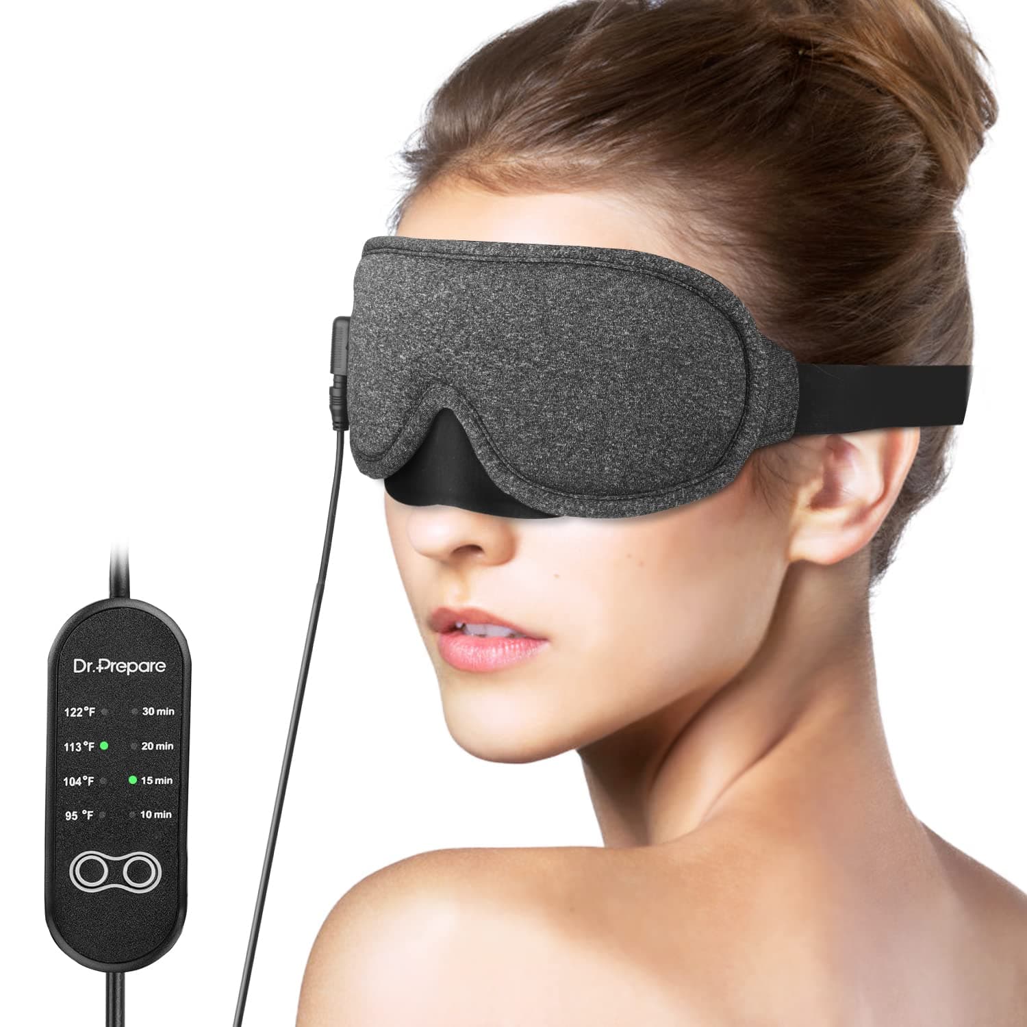 Heated Eye Mask With Temperature & Timer Control, USB Warm Compress for Dry Eyes, Sleep, Blepharitis, Dark Circles, MGD and Puffy Eyes - Earplugs Included