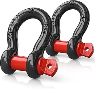 Nilight2 Pack Small Shackles 5/8" D-Ring Shackle 3.25 Ton (7165 Lbs) Capacity Heavy Duty Off Road Recovery Shackle Kit for Cars and Other Applications for Tie Downs, Black Red