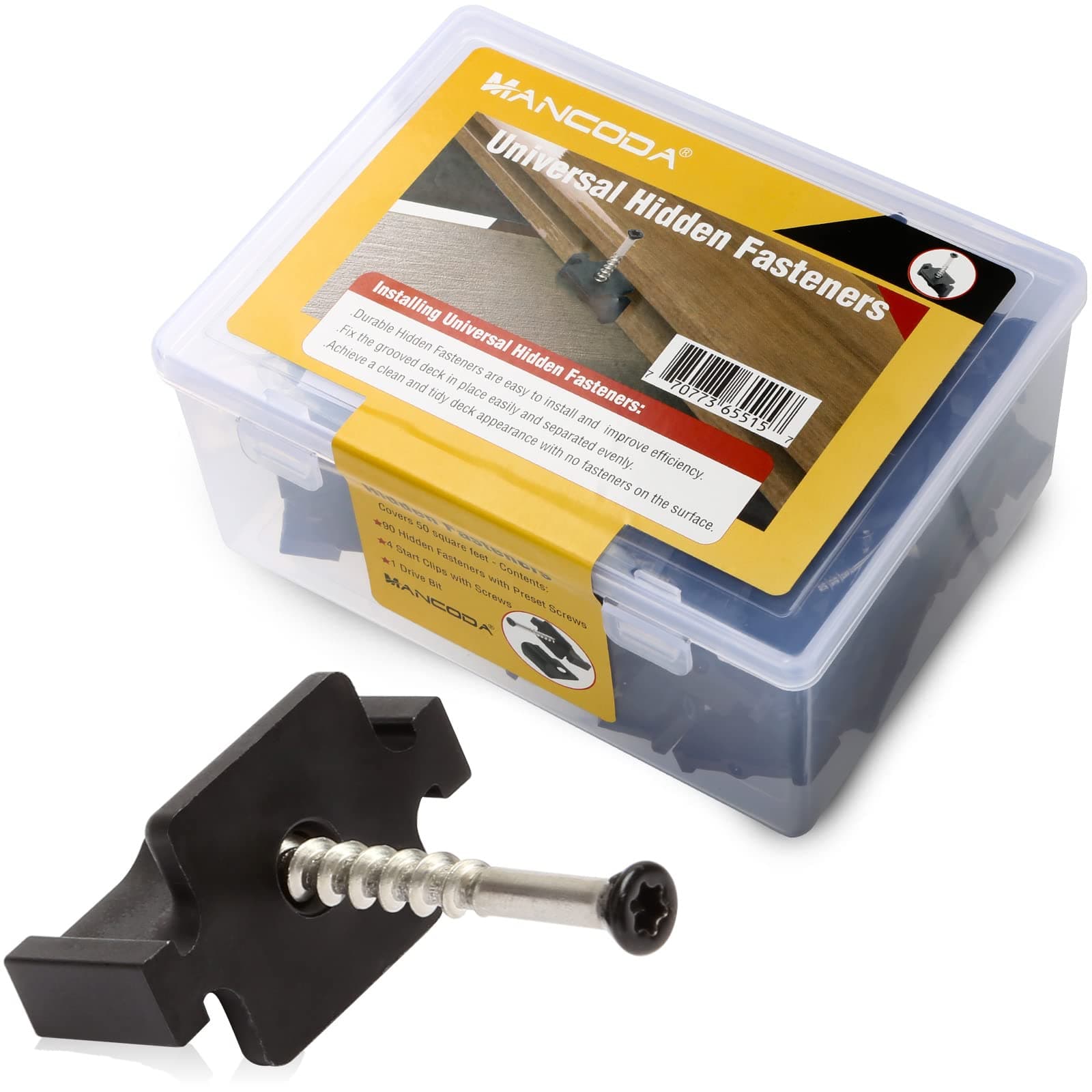 Hidden Deck Fasteners for Composite Decking Board, Universal Hidden Fasteners with Stainless Steel Screws, Composite Decking Clips for Wood Deck Framing, 90 Per Box for 50 SQ.FT.