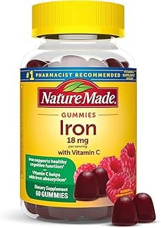 Nature Made Iron 18 mg per serving Gummies with Vitamin C, Iron Supplement for Red Blood Cell Support, 60 Gummies, 30 Day Supply