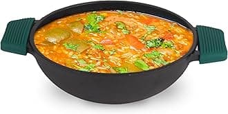 The Indus Valley Super Smooth Cast Iron Kadai with Flat Handles & Silicon Grip | Medium, 25.4cm/ 10Inch, 2.5Ltr, 2.4kg | Naturally Nonstick, 100% Pure & Toxin-Free, No Chemical Coating