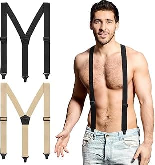 Janmercy 2 Pcs Men's Hidden Suspenders Y Back Under Clothing 1.5 Inch Wide Heavy Duty Adjustable