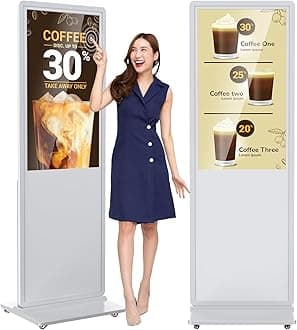 37 inch Indoor Digital Signage Touchscreen IPS Floor Standing Digital Kiosks Interactive Displays with WiFi HDMI/USB Input Auto AD Player, Android OS White