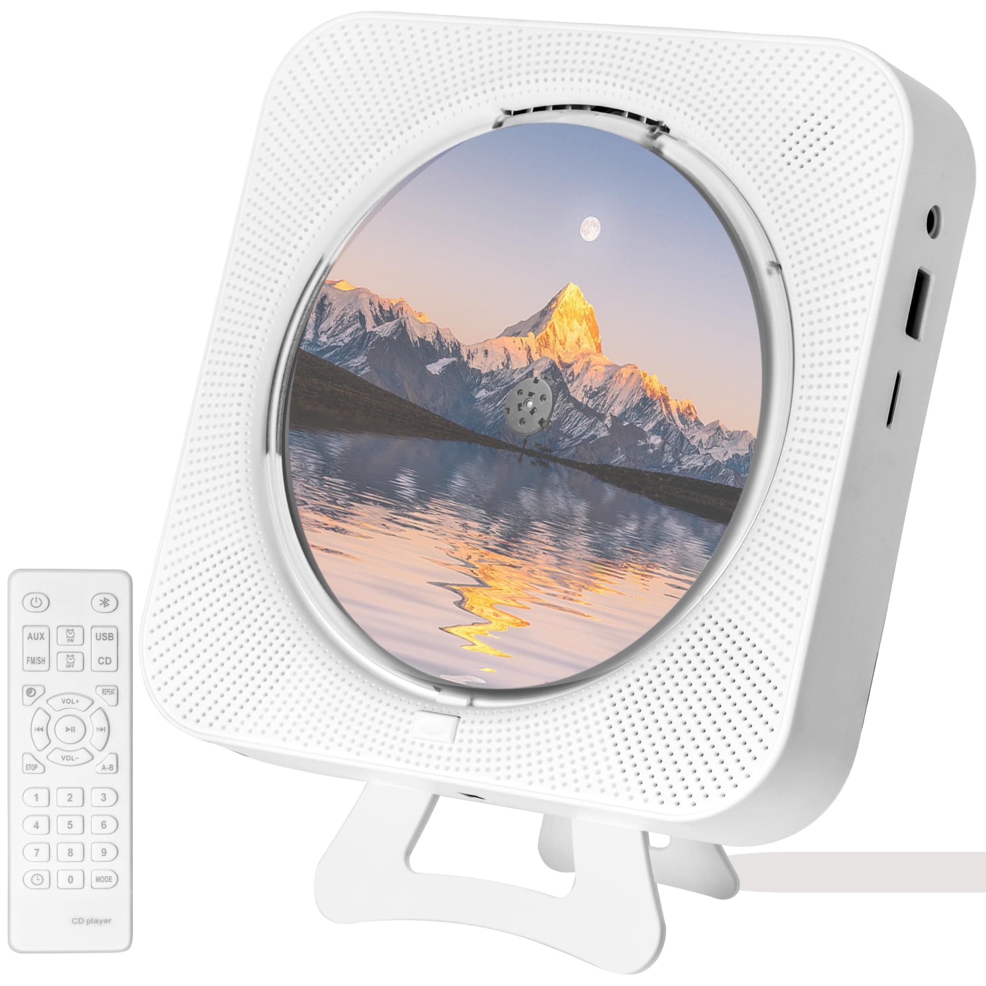 CD Player Portable with Bluetooth - Wall Mountable & Desktop Stand CD Players Music Player Home Audio Boombox with Remote Control FM Radio Built-in HiFi Speakers LCD Display MP3 Headphone AUX Jack