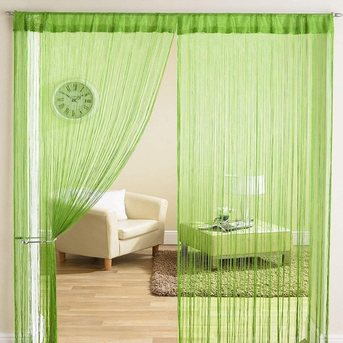 Exporthub 1 Piece Beautiful Polyester Door Threads String Curtain - 7ft, Green (EHSPR560_74)