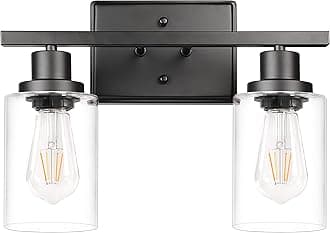 Ascher 2-Light Wall Sconces, Modern Vanity Light Fixture Black Finish, Wall Light with Clear Glass Shade for Mirror Hallway Bedroom, E26 Base (Bulbs Not Included)
