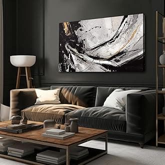 XIANSHOU Black and White Wall Art for Living Room/ 24x48 Inches Abstract Painting/Modern Artwork for Bedroom Home Office Wall Decorations
