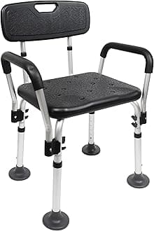 Pepe - Shower Chair with Arms, Adjustable for Elderly, Bathtub Adults, Black, Free Assembly