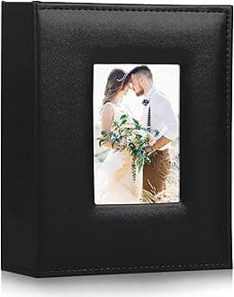 RECUTMS Photo Album 4x6 200 Photos, Leather Cover Album Slide In Photo Album for Family Wedding Children Holiday Anniversary Pictures Album (Black)