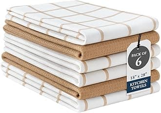 LANE LINEN Kitchen Towels Set - Pack of 6 Cotton Dish Towels for Drying Dishes, 18”x 28”, Kitchen Hand Towels, Tea Towels, Premium Dish Towels for Kitchen, Quick Drying Kitchen Towel Set - Beige