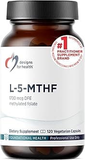 Designs for Health L 5-MTHF - Quatrefolic L Methylfolate Supplement 1mg (1700mcg DFE) - Methylated Folate Supplement for Women & Men - Supports Methylation - Non-GMO, Gluten Free (120 Capsules)