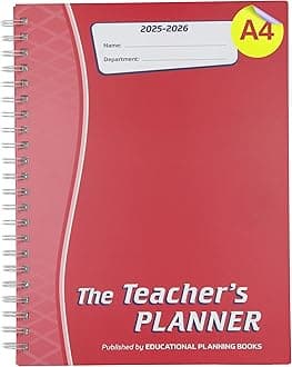 Educational Planning Books - The Teachers Planner 2025-26 | (A4, 5 Periods) | Page-a-Day & Undated, with Dedicated Pages for Year Planning, Exams, Marking, Contacts, and more - Red (TP13-R)