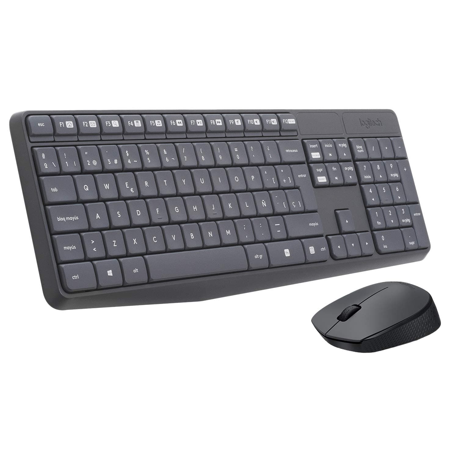 LogitechMK235 Wireless Keyboard and Mouse Combo for Windows, QWERTY Spanish Layout - Grey